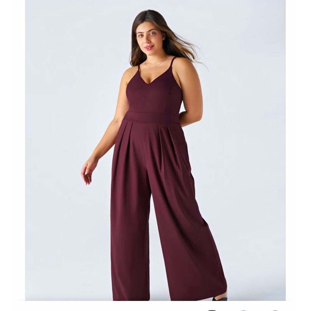 Halara Breezeful Amaranth V-Neck Wide Leg Jumpsuit Pockets Stretch Size 2X NWT
